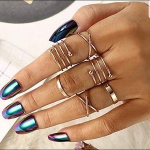 Gold spiral bohemian stackable midi knuckle ring 6 piece  set